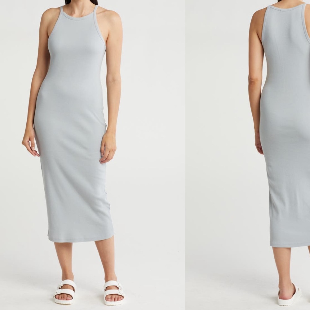 James Perse NWT Light gray Razorback cotton blend midi tank dress size 3